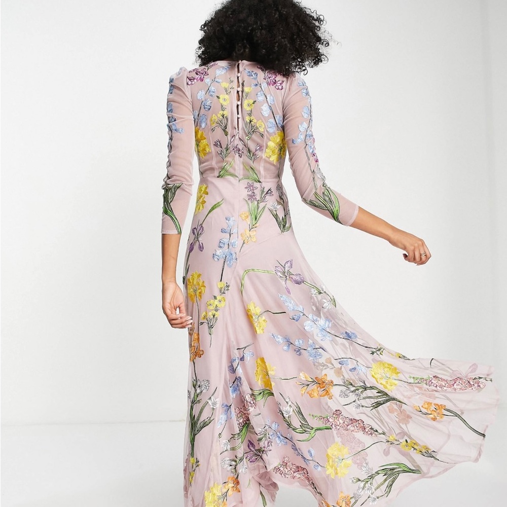 ASOS EDITION garden floral embroidered maxi dress in pink NWT US 6 UK 10 - Picture 4 of 5